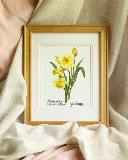 Cheerful yellow floral wall art – feminine botanical giclée print