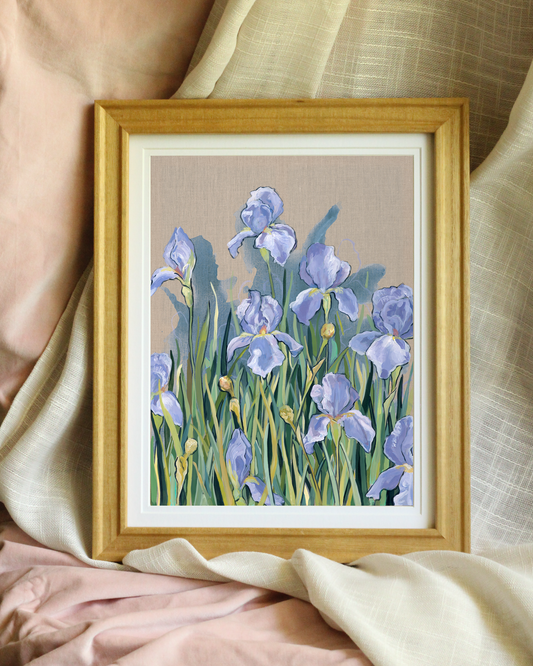 iris flowers giclée art print on canvas – unframed and stretched options