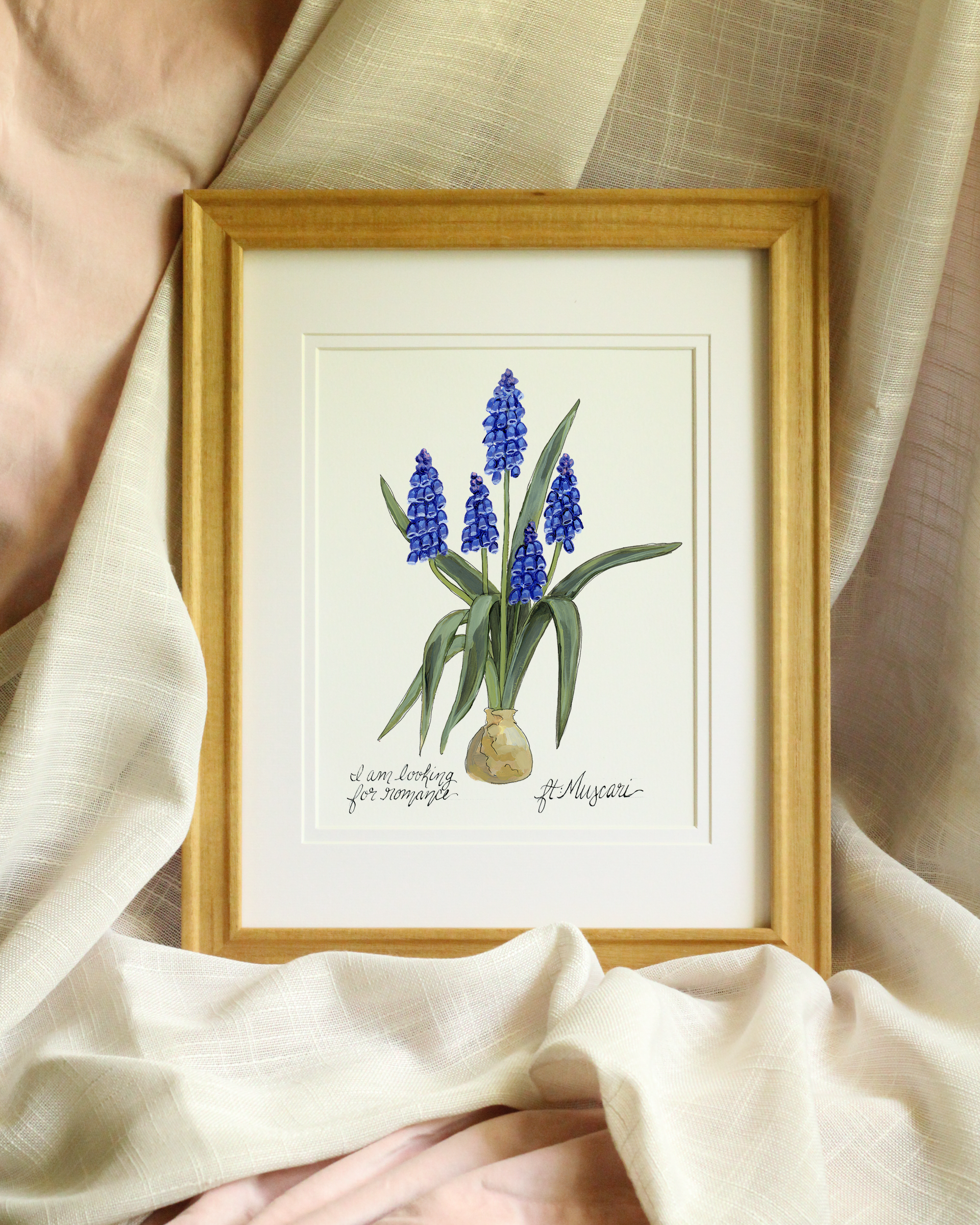 Romantic blue and purple floral wall art – Victorian-inspired botanical giclée