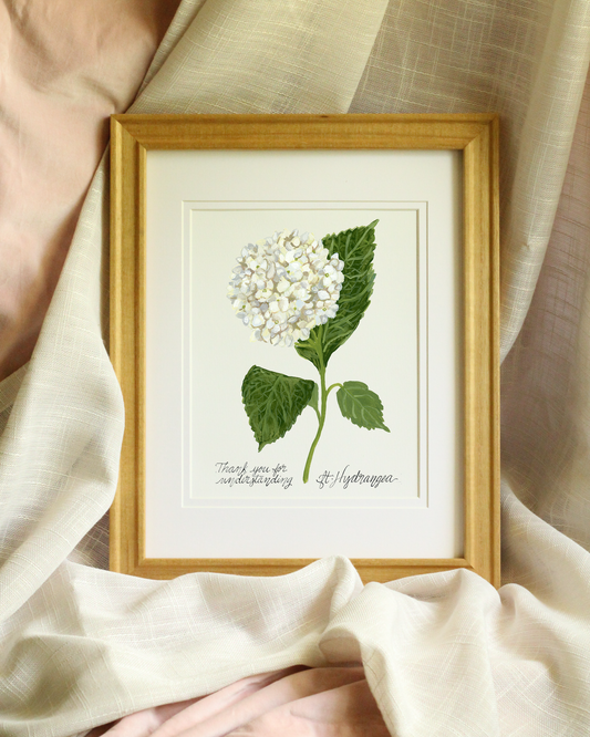 Romantic feminine botanical wall art – hydrangea giclée print