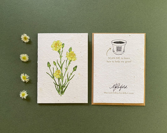 Plantable Greeting Card – Cream Carnations | Wildflower Seed Paper, Eco-Friendly & Handmade