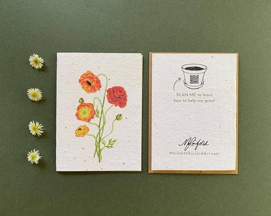 Plantable Greeting Card – Ranunculus | Wildflower Seed Paper, Eco-Friendly & Handmade