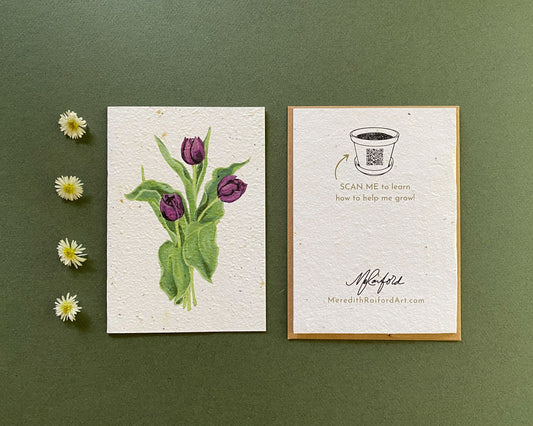 Plantable Greeting Card – Purple Tulips | Wildflower Seed Paper, Eco-Friendly & Handmade