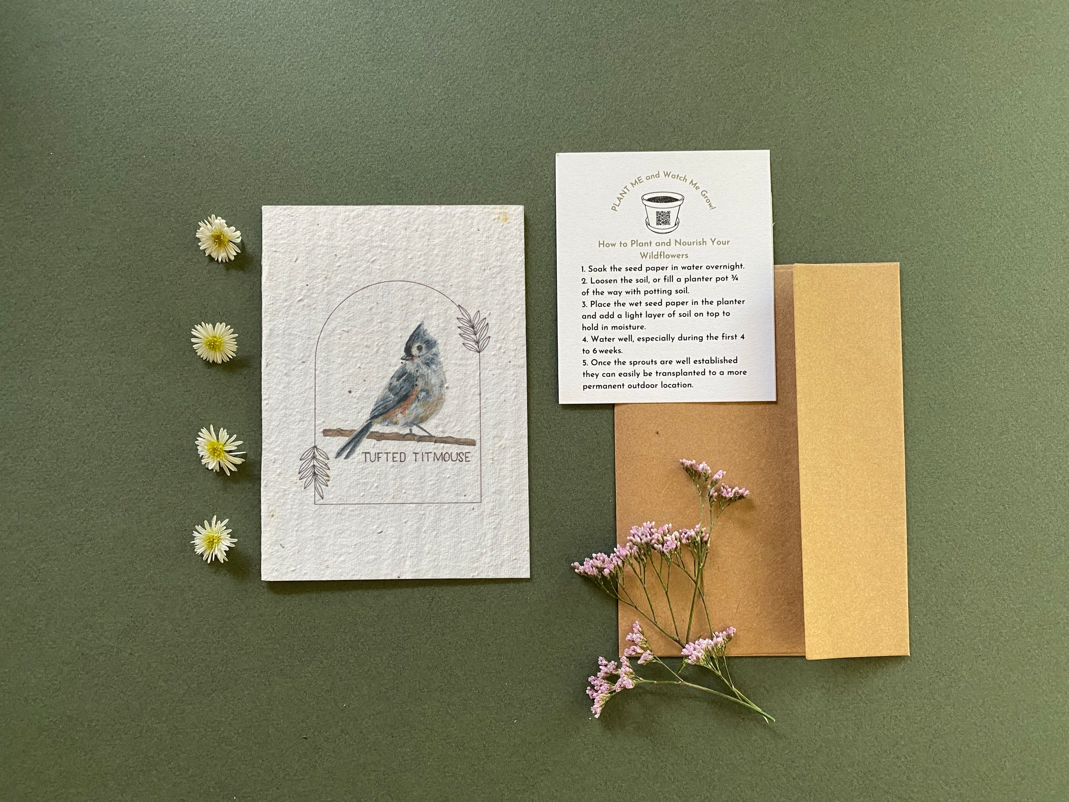 Plantable Greeting Card – Tufted Titmouse | Wildflower Seed Paper, Eco-Friendly & Handmade
