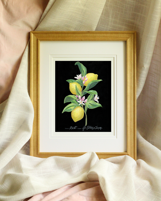 Cheerful citrus botanical wall art – giclée lemon tree illustration