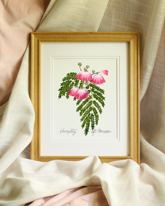 “Fine art mimosa print on watercolor paper for garden lovers”