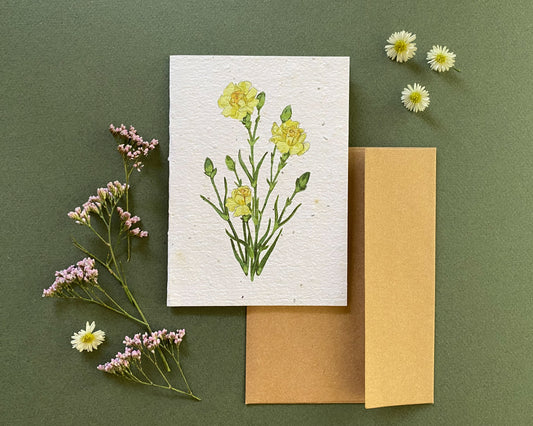 Cream carnation seed card with envelope – plantable wildflower paper