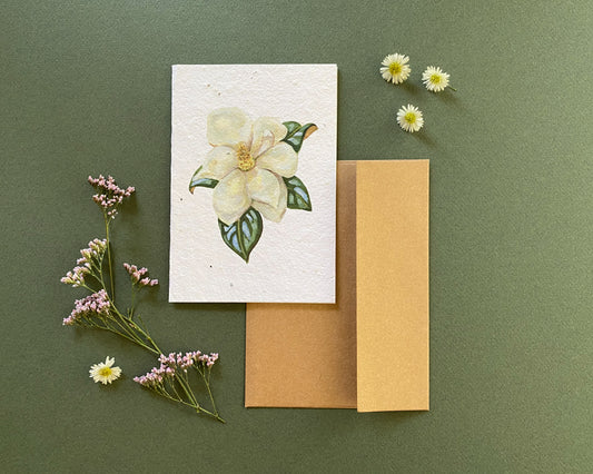 magnolia seed card with envelope – plantable wildflower paper