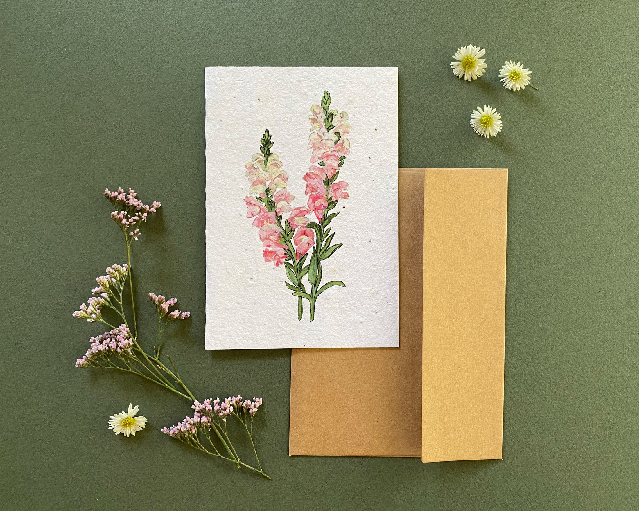 snapdragons seed card with envelope – plantable wildflower paper
