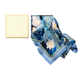 Load image into Gallery viewer, beautiful high quality silk scarf under $100 featuring gardenias on a rich blue background