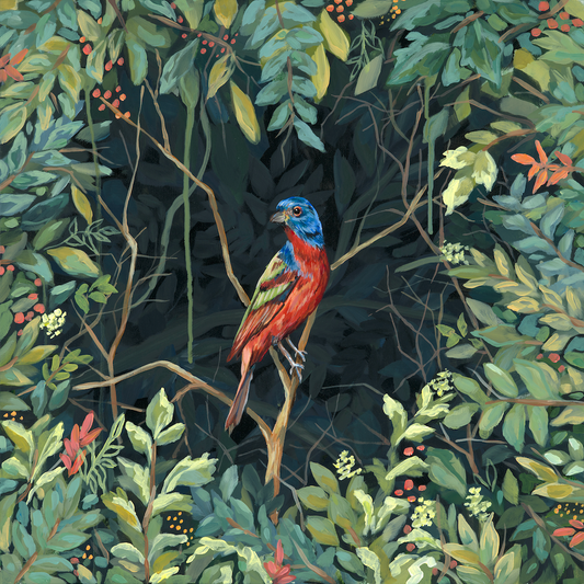 Painted Bunting in the Secret Garden – Original on Canvas | 20x20