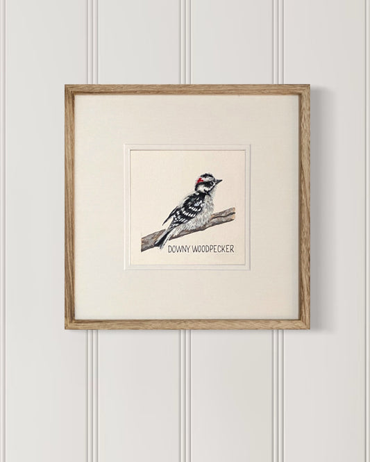 Backyard bird illustration – Downy Woodpecker on watercolor paper