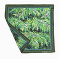 Load image into Gallery viewer, high quality silk scarf featuring winter evergreens by meredith raiford akins