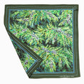 Load image into Gallery viewer, high quality silk scarf featuring winter evergreens by meredith raiford akins