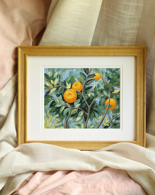 The Orange Branch – Canvas Art Print inspired by ancient Roman mural with vibrant foliage and painterly textures.