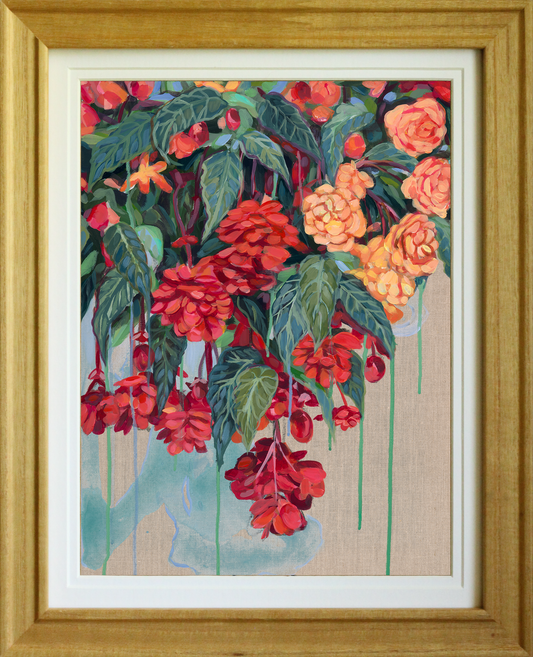 Begonia Flowers Art Print – Giclée on Linen Canvas