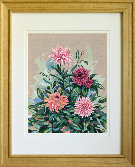 Dahlia Flowers Art Print – Giclée on Linen Canvas