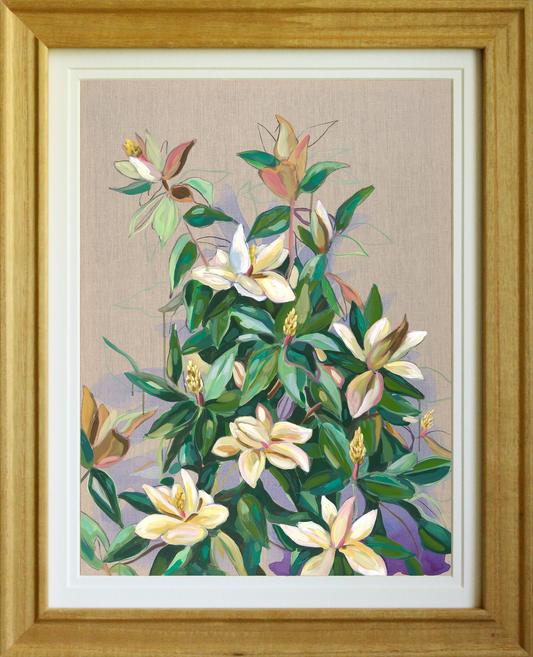 Magnolia Flowers Art Print – Giclée on Linen Canvas