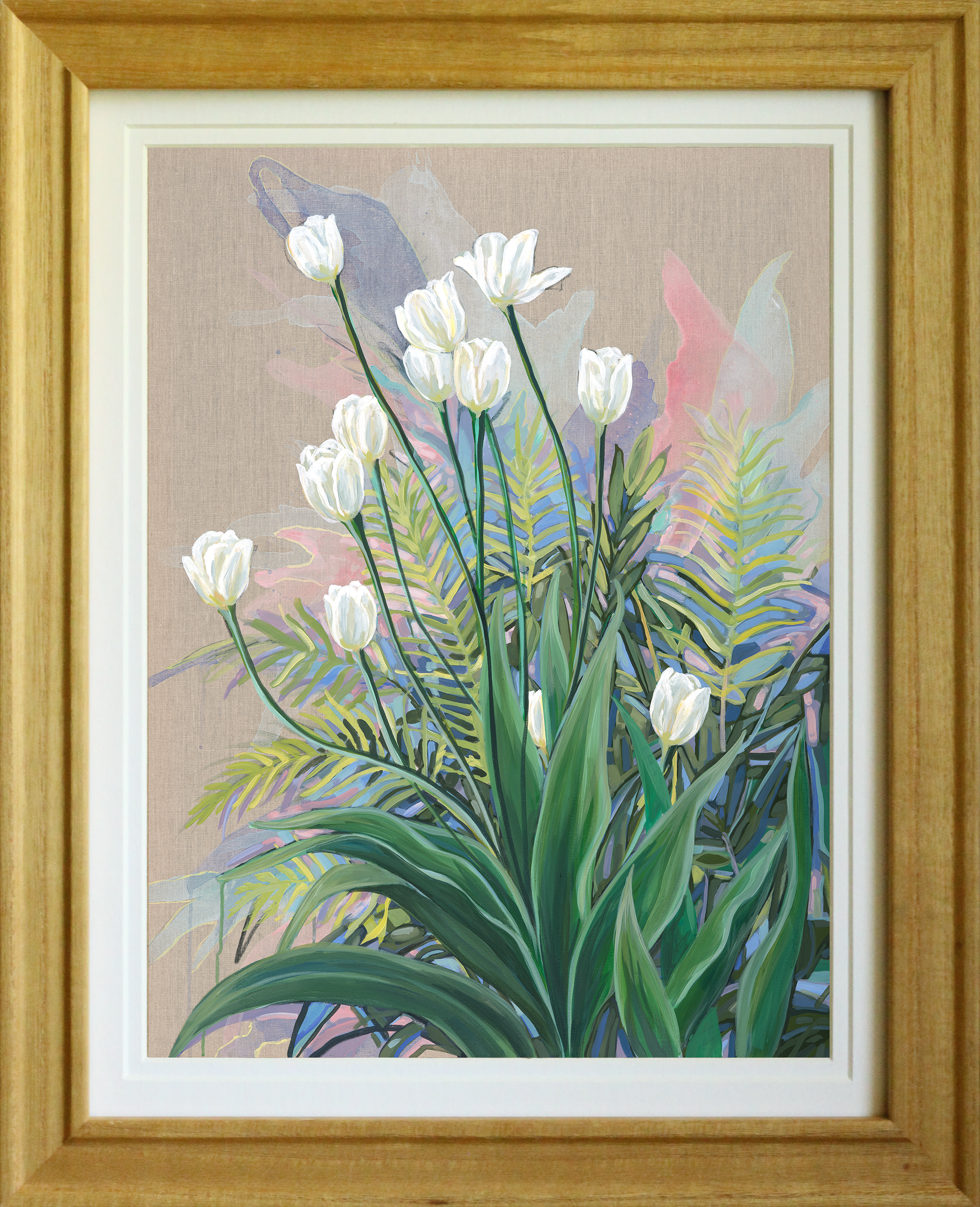 White Tulip Flowers Art Print – Giclée on Linen Canvas