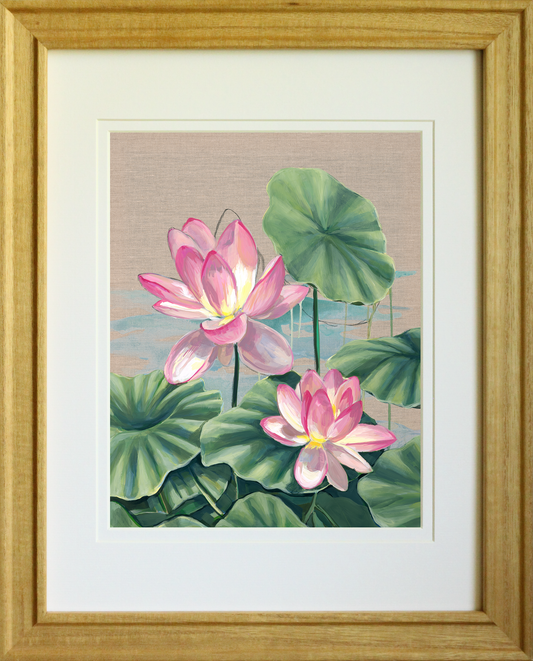 Water Lily Flowers Art Print – Giclée on Linen Canvas