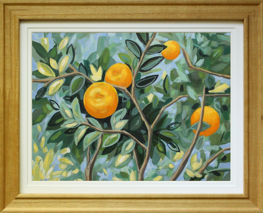 The Orange Branch – Canvas Art Print inspired by ancient Roman mural with vibrant foliage and painterly textures.