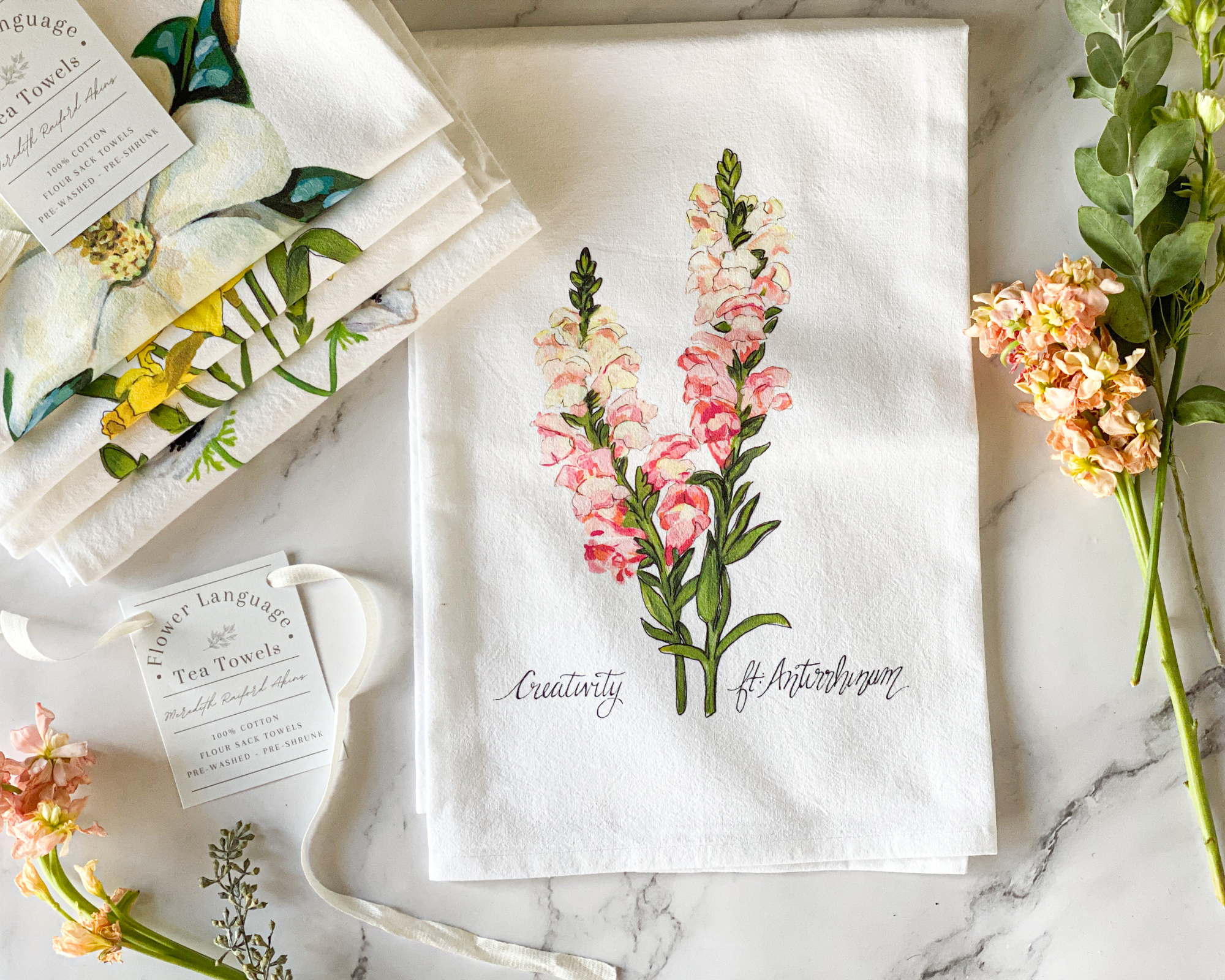 high quality washable flour sack tea towel featuring victorian flower language
