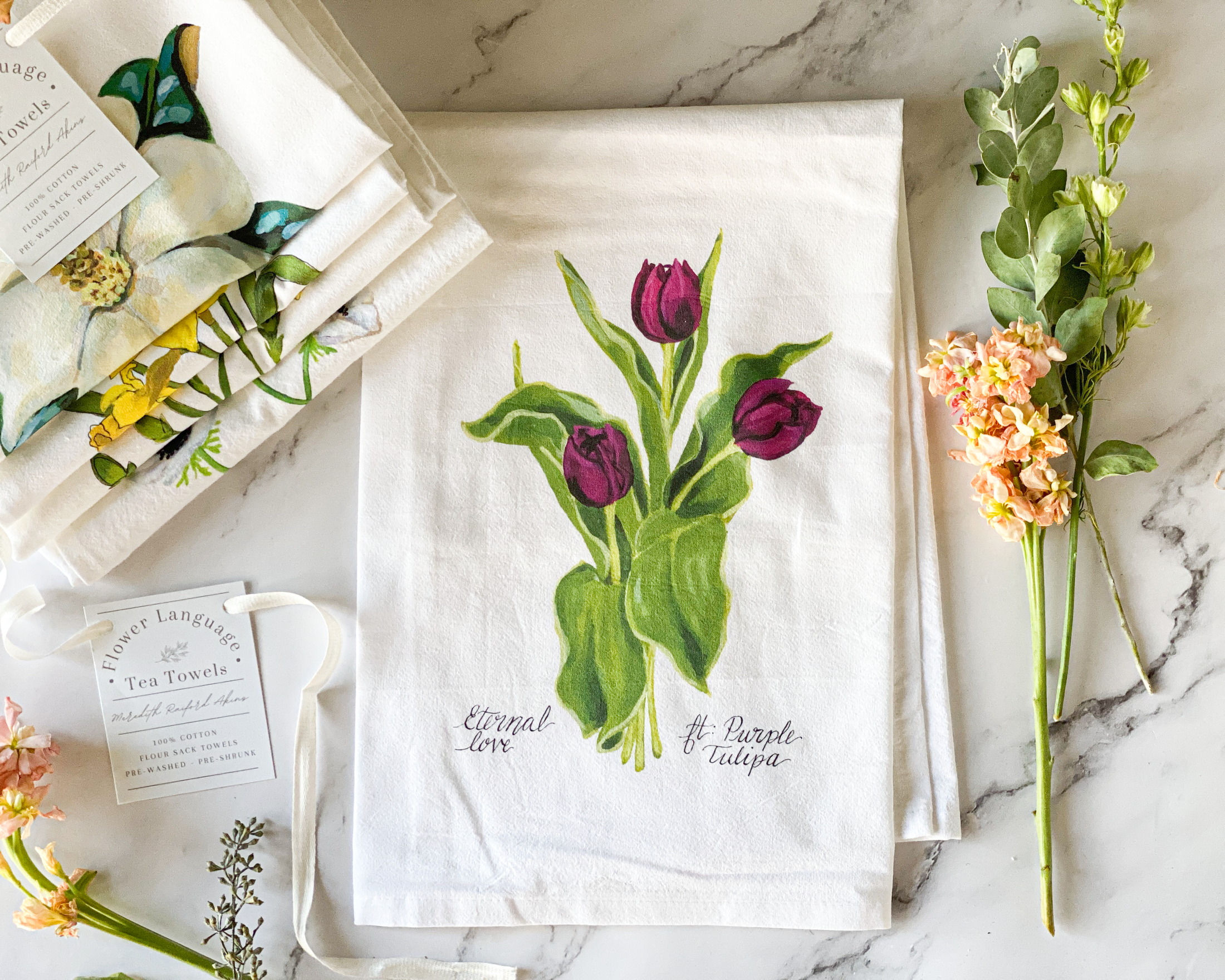 Purple Tulip Tea Towel
