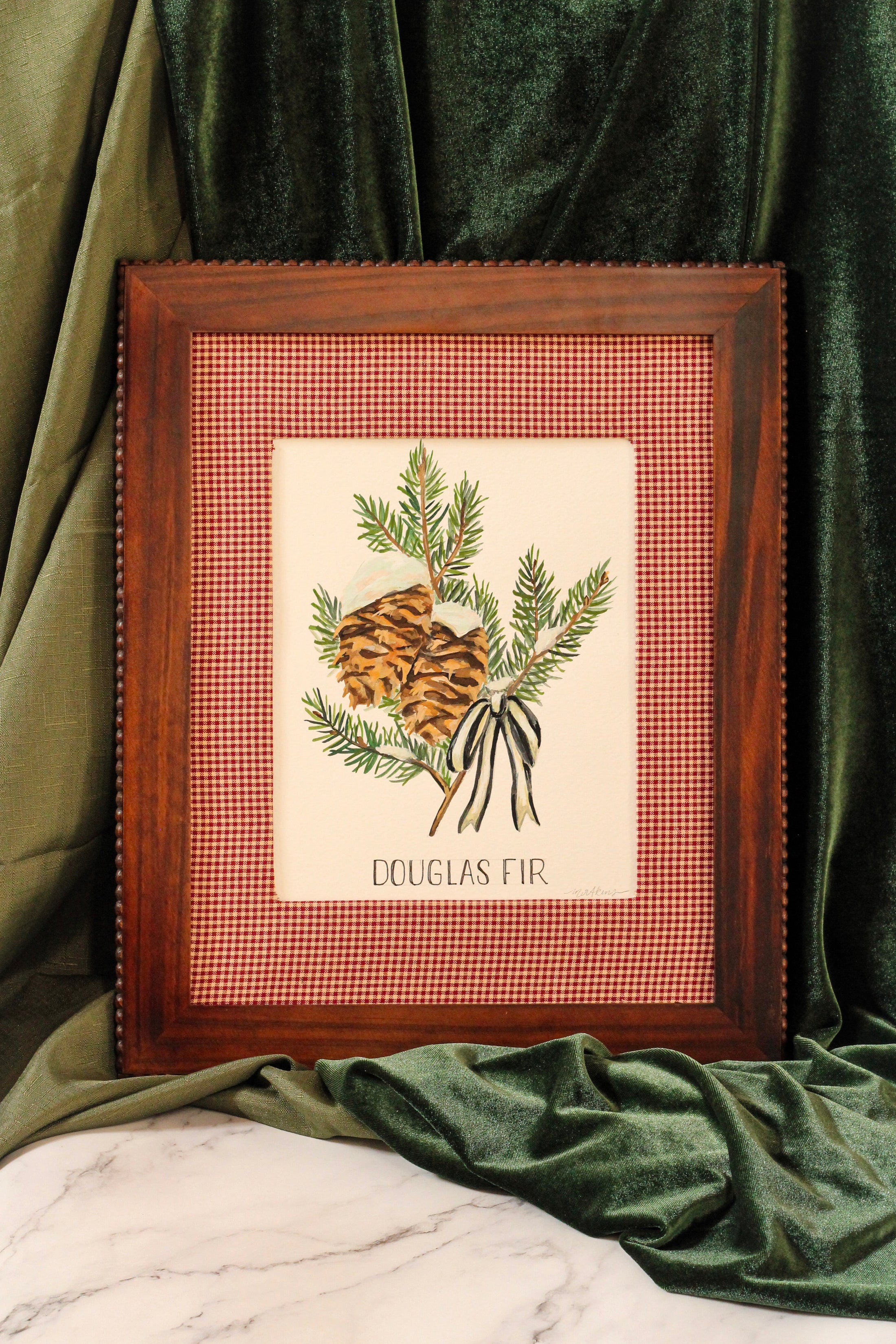 Douglas Fir Original Watercolor – Framed Christmas Tree Art by Meredith Raiford