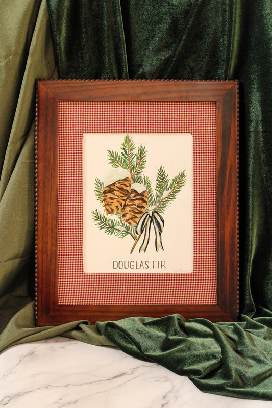 Douglas Fir Original Watercolor – Framed Christmas Tree Art by Meredith Raiford