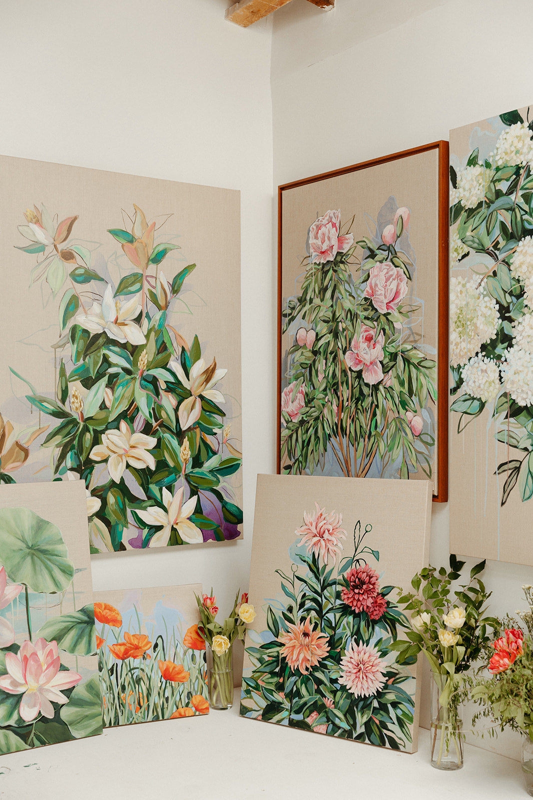 Framed Original | Peonies on Linen | Botanical Fine Art | 30x40