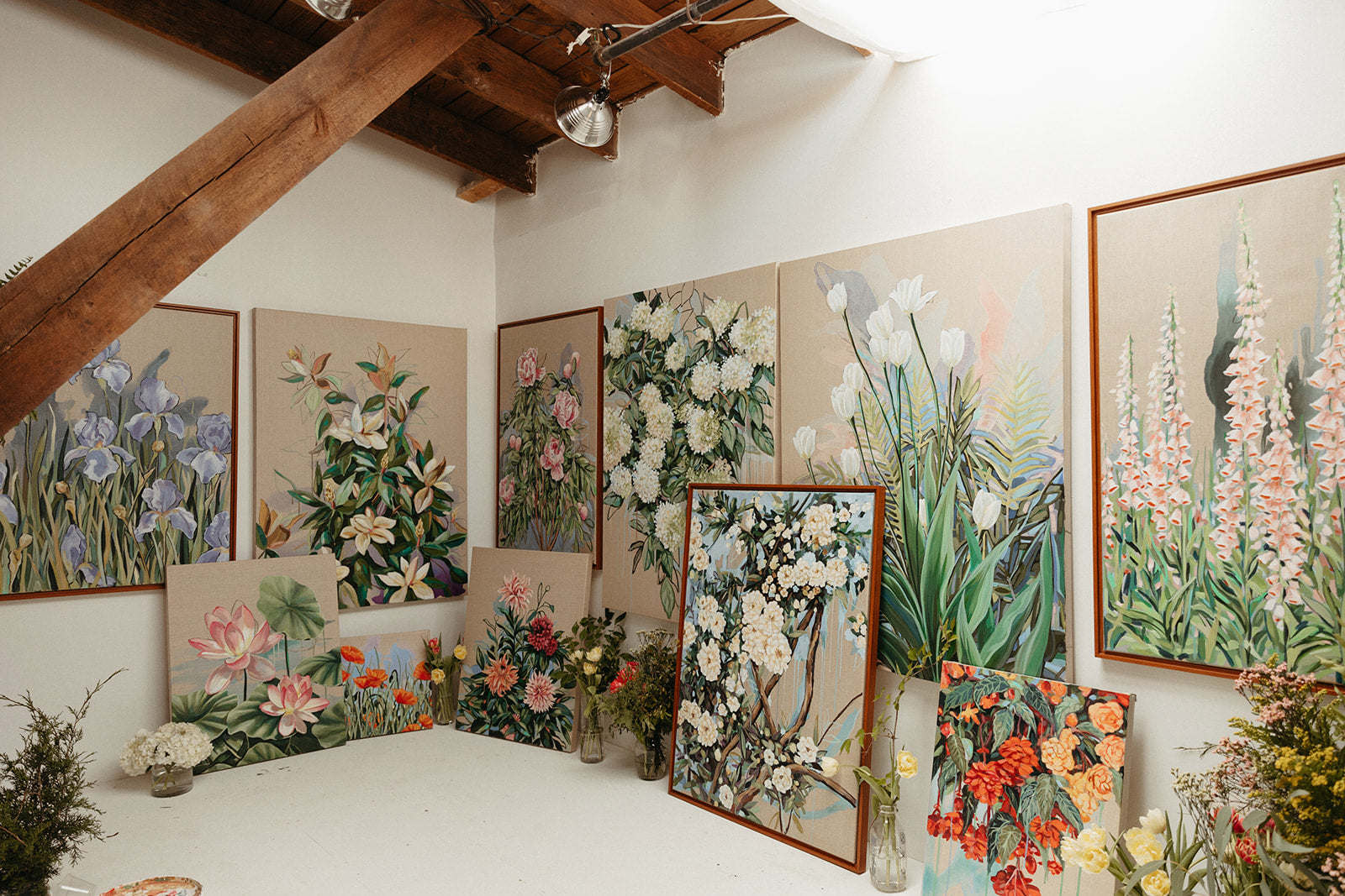 Original Foxgloves Painting on Linen | Botanical Fine Art | 30x40