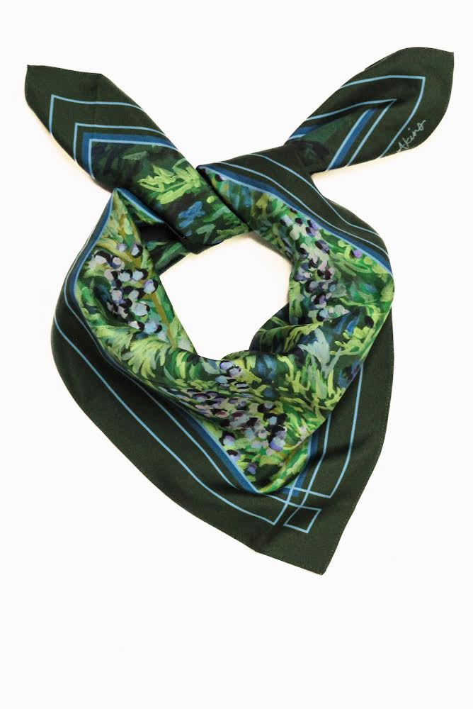 high quality silk scarf featuring winter evergreens by meredith raiford akins