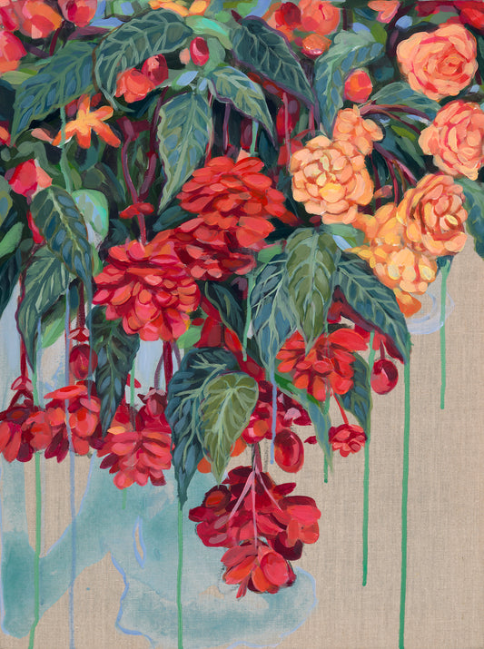 Original Begonias Painting on Linen | Botanical Fine Art | 18x24