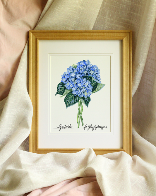 Gratitude – Blue Hydrangea Botanical Art Print
