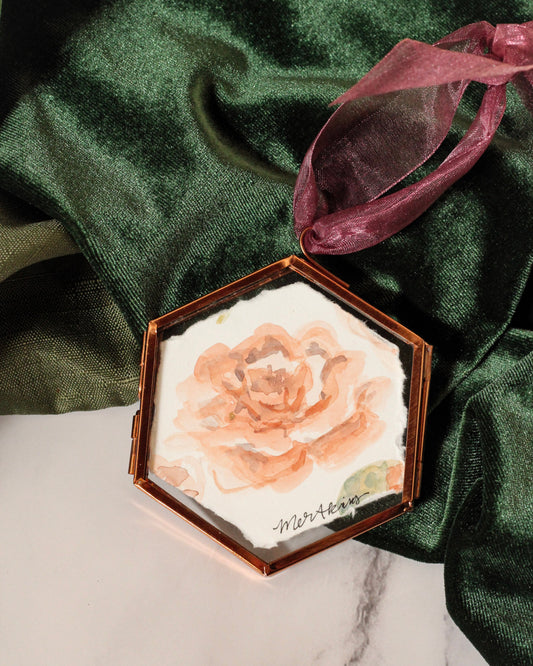 handpainted watercolor camelia ornament by meredith raiford akins