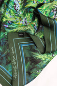 Load image into Gallery viewer, high quality silk scarf featuring winter evergreens by meredith raiford akins
