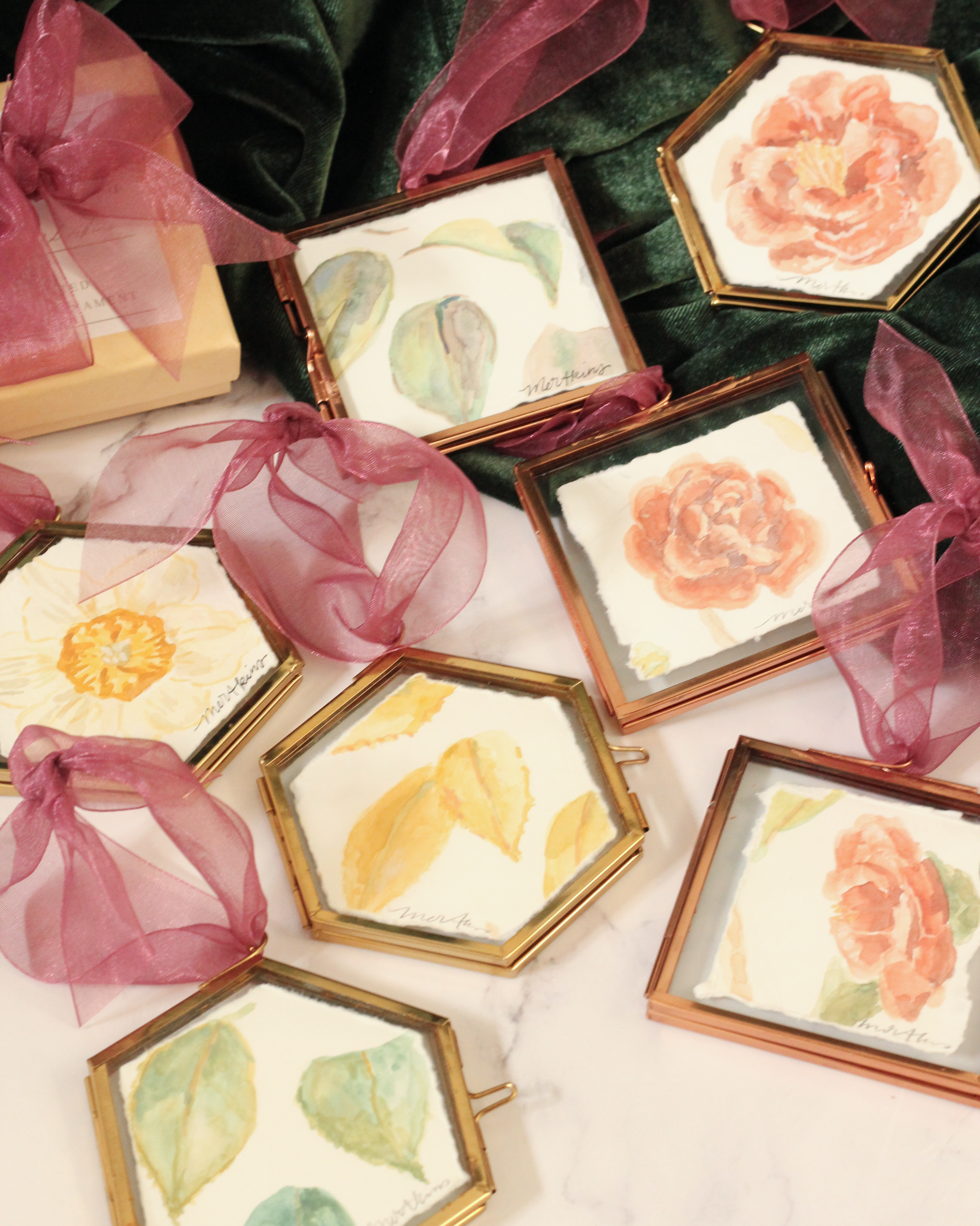 Camelia Study no. 4 - Handpainted Watercolor Ornament