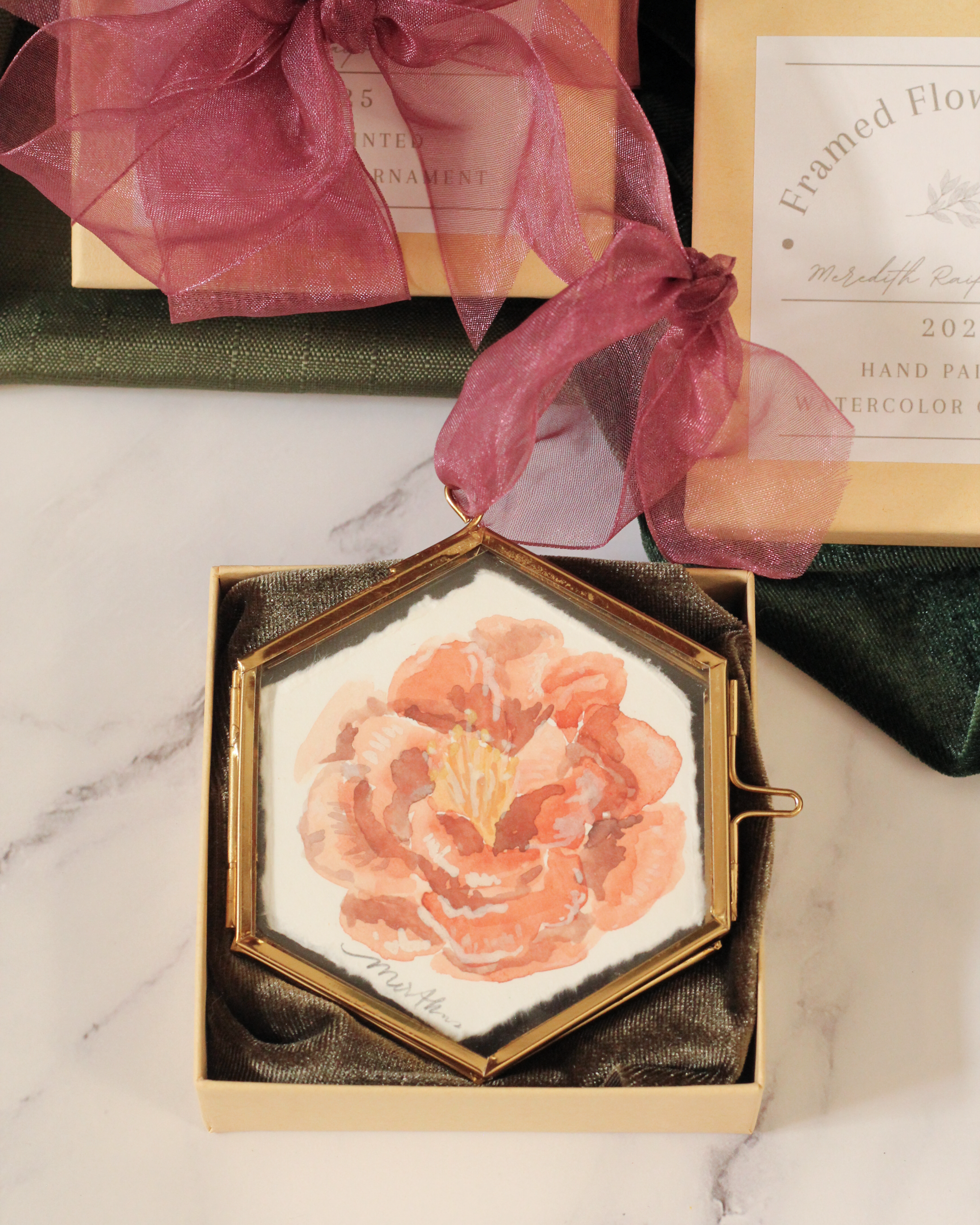 Camelia Study no. 4 - Handpainted Watercolor Ornament