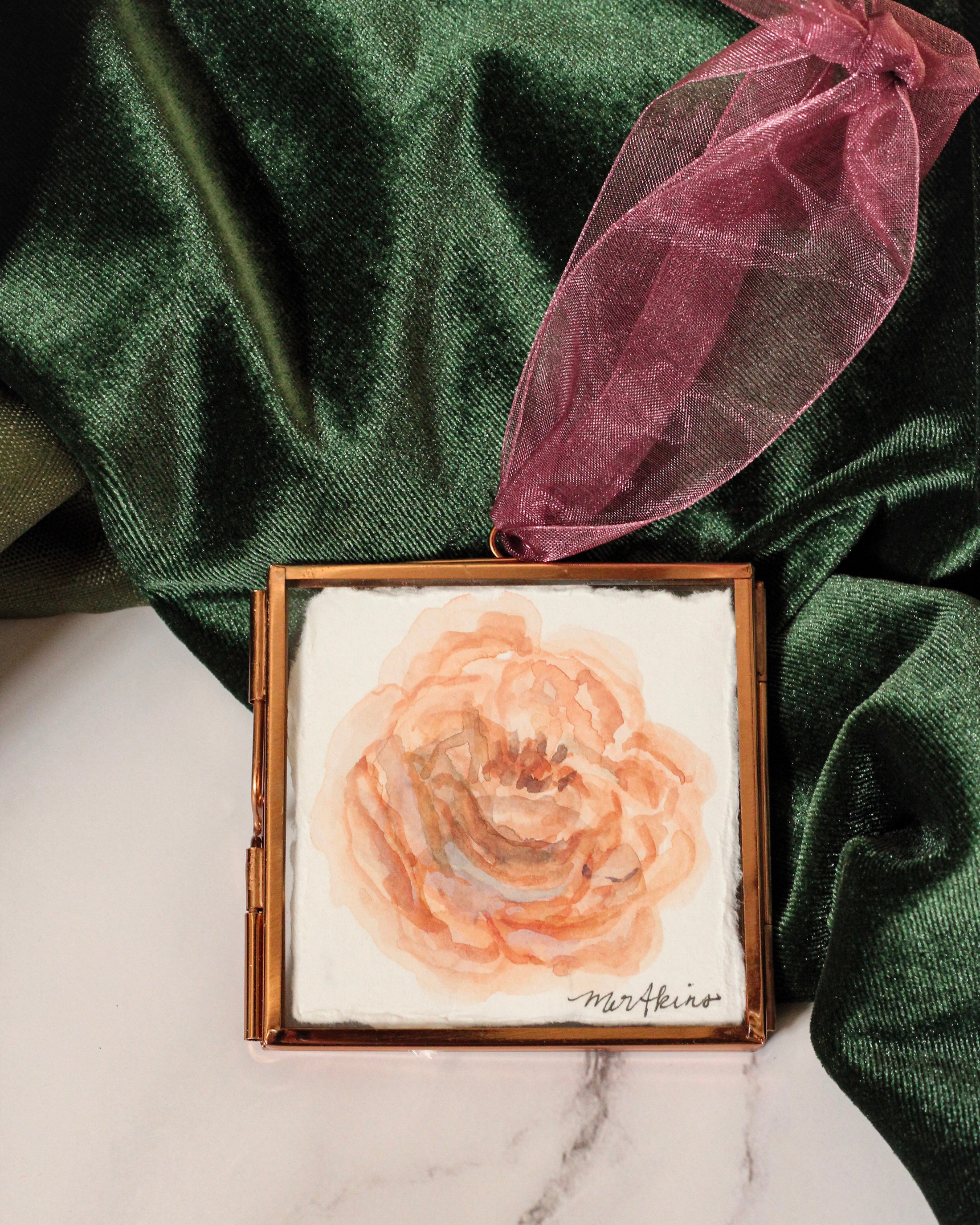 camelia watercolor original ornament by meredith raiford akins