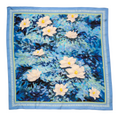 Load image into Gallery viewer, blue floral silk scarf featuring southern gardenias and whimsical folliage
