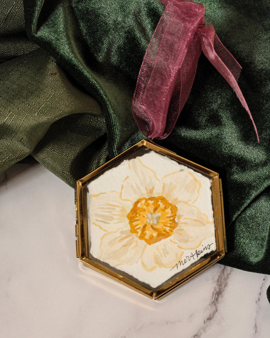 original watercolor ornament of daffodil flowers by meredith raiford akins