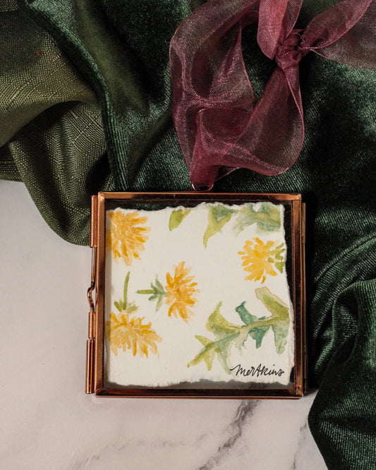 handpainted ornament of dandelion flowers by meredith raiford akins