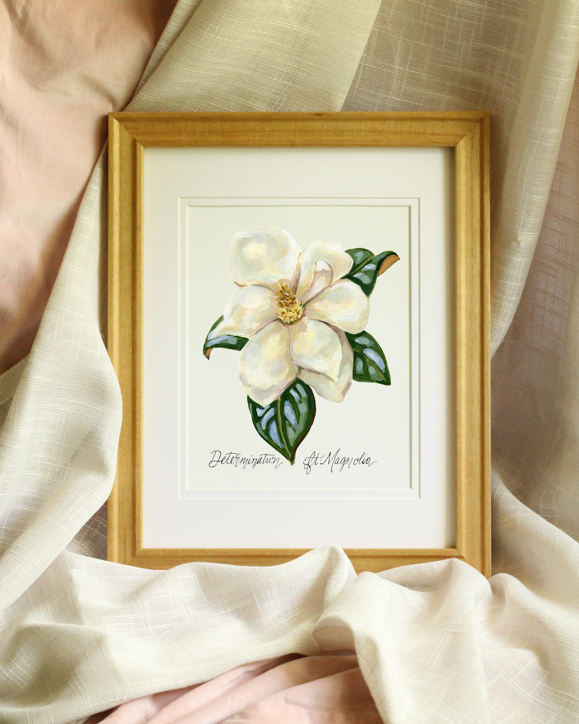 “Romantic feminine magnolia wall art on watercolor paper”