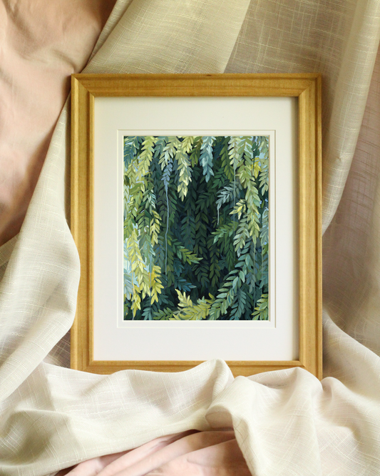 Elm tree botanical art print by Meredith Raiford Akins, Blue Ridge foliage painting with rich green tones and expressive brushwork, organic modern wall decor for interior designers.