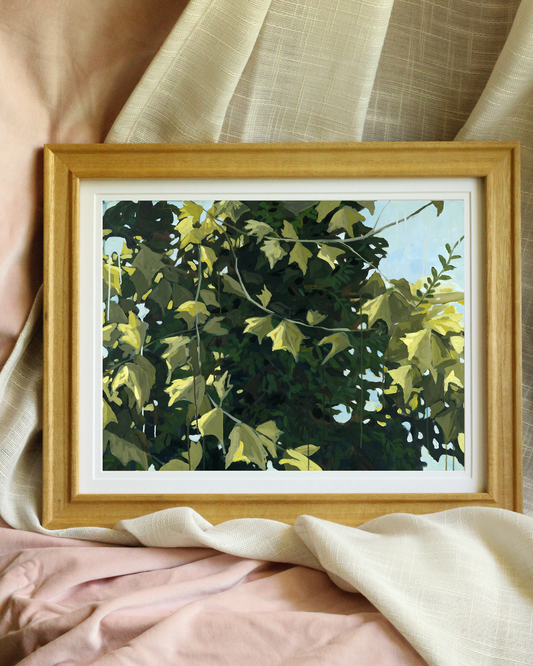 One Fine Day fine art print by Meredith Raiford Akins, expressive plein air tree painting with warm late summer light, nature-inspired wall art for interior design