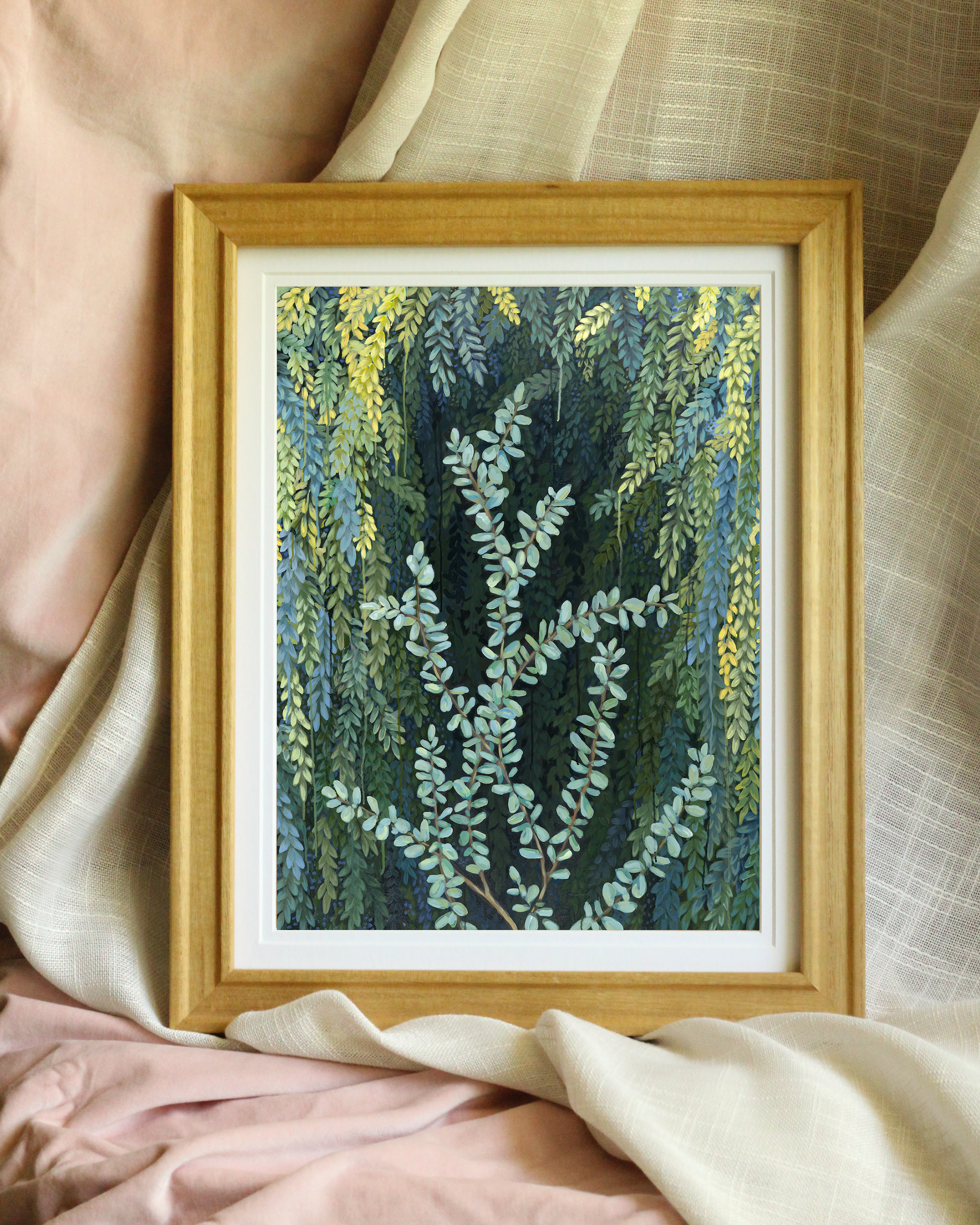 Sway with Me eucalyptus botanical art print by Meredith Raiford Akins, expressive green tree wall art and statement piece for luxury interior design