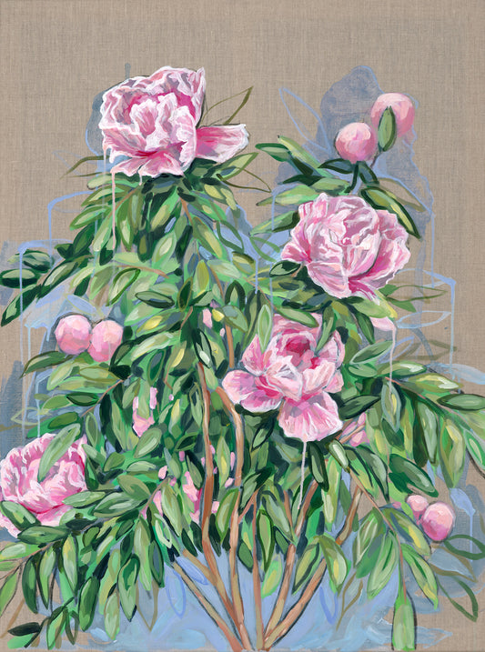 Framed Original | Peonies on Linen | Botanical Fine Art | 30x40