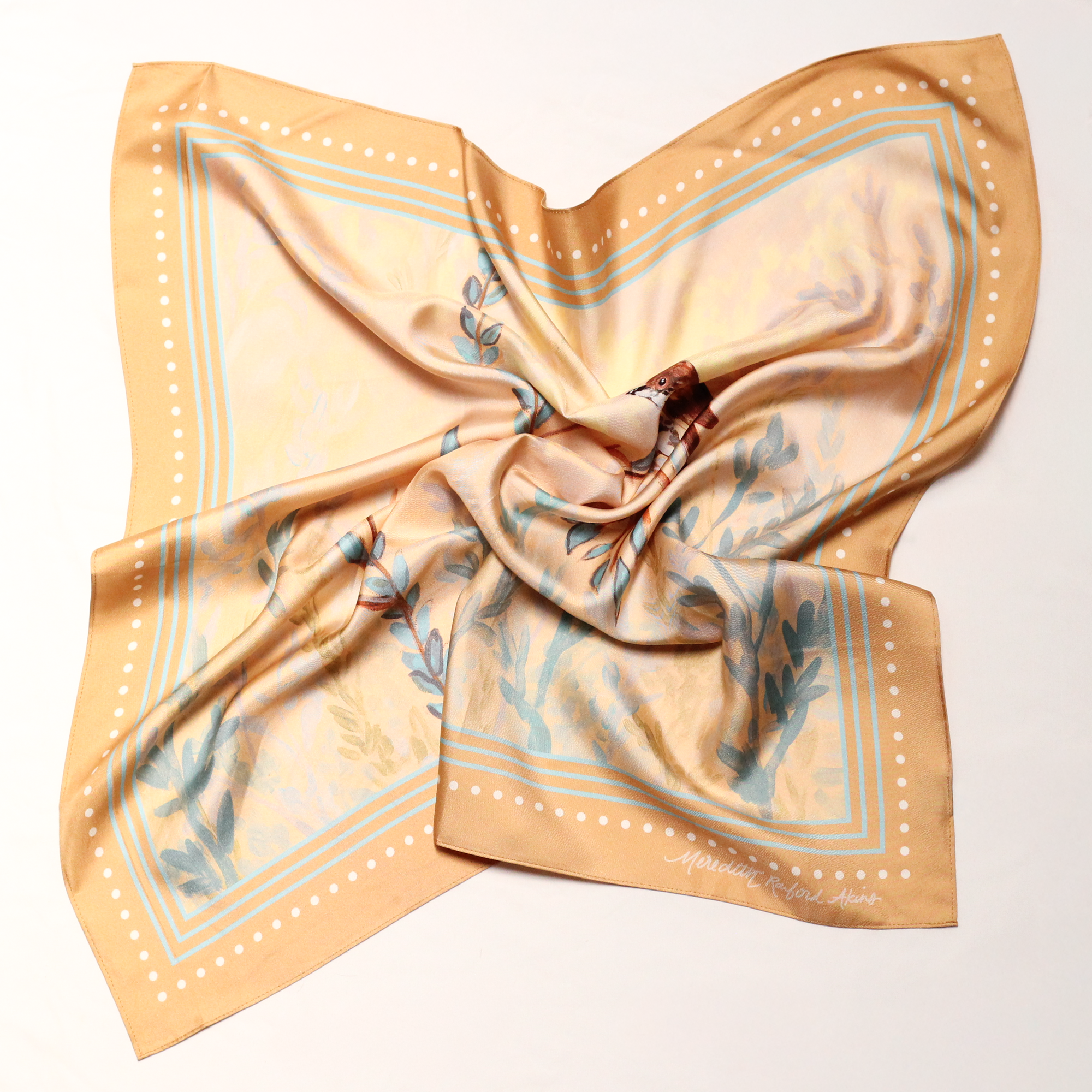 scarf in spring autumn and summer color pallet featuring a songbird by meredith raiford akins