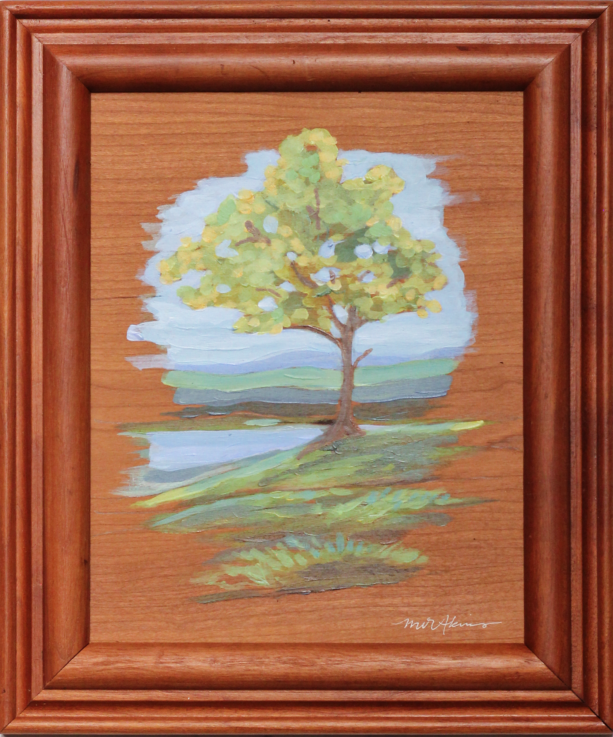 Original Blue Ridge Mountain tree landscape painting on handmade wood panel by Meredith Raiford