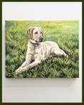 Load image into Gallery viewer, custom pet portrait commission of a lab laying in the grass by meredith raiford akins
